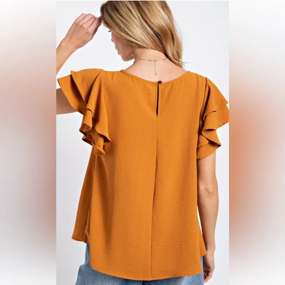 Easel Terracotta Ruffle Sleeve Blouse - Picture 2 of 4